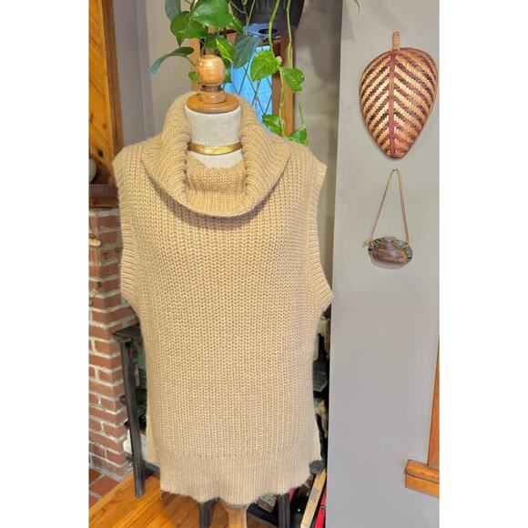 Zara Cowel Neck Chunky Knit Camel Oversized Sweater Vest - Picture 2 of 9